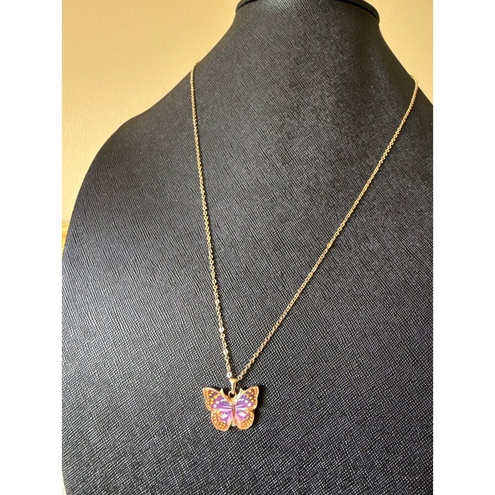 Vintage Japanese National Butterfly Pendant Gold Tone Necklace
